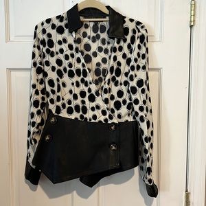 Silk and leather Trim blouse